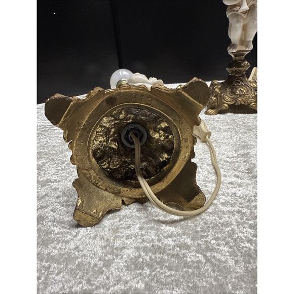 Vintage MCM Brass & Porcelain Bisque Pair Of Cherub Lamps B.M. 313 Works 13” T - Picture 7 of 9